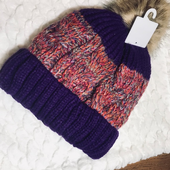 ✅🆕Purple & multi color fleece lined hat - Picture 3 of 8